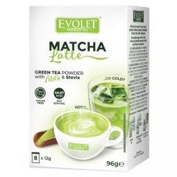 Latte instant matcha stevia plicuri 8x12g - EVOLET