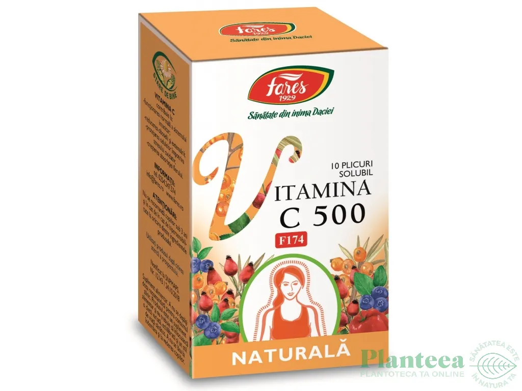 Vitamina C 500mg naturala solubila cutie 10plx5g - FARES