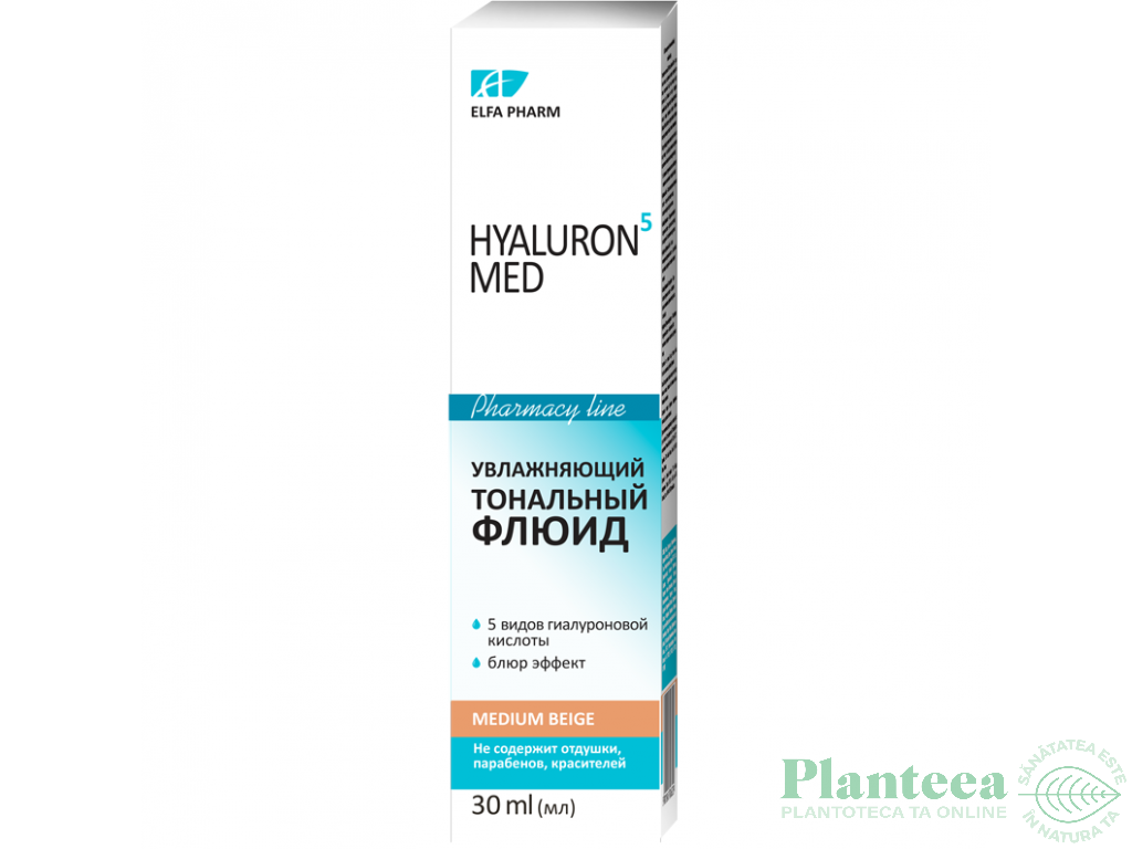 Fond ten fluid hidratant medium beige efect blurare 5tipuri acid hialuronic 30ml - ELFA PHARM