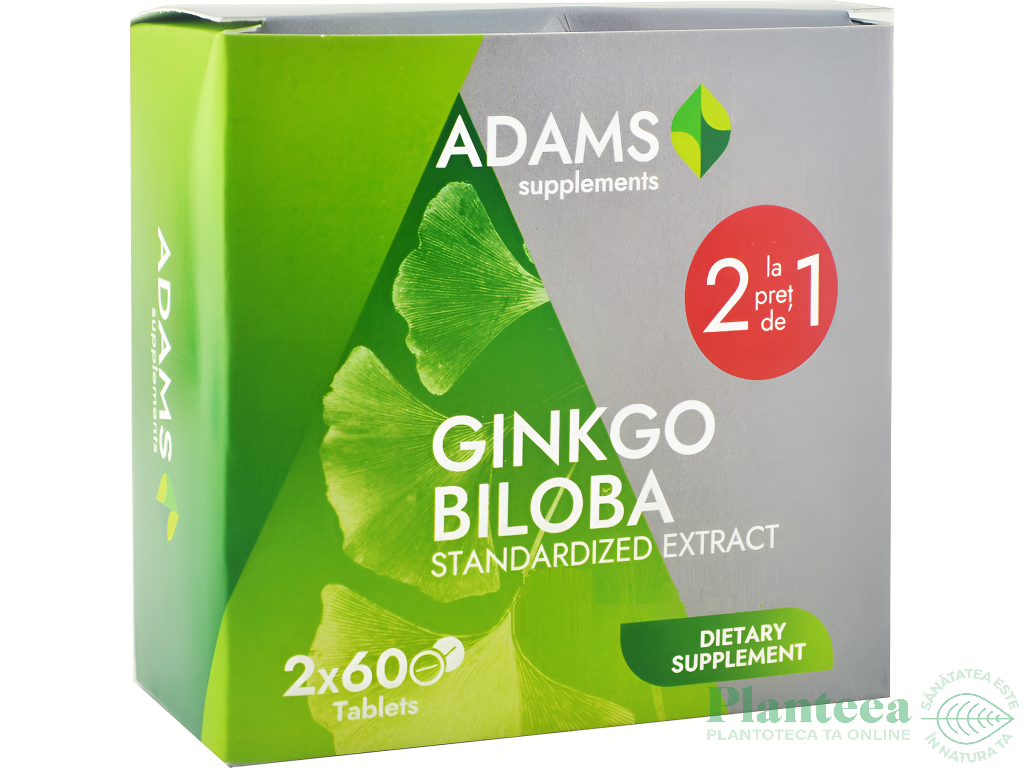 Pachet Ginkgo biloba 240mg 2x60cp - ADAMS SUPPLEMENTS