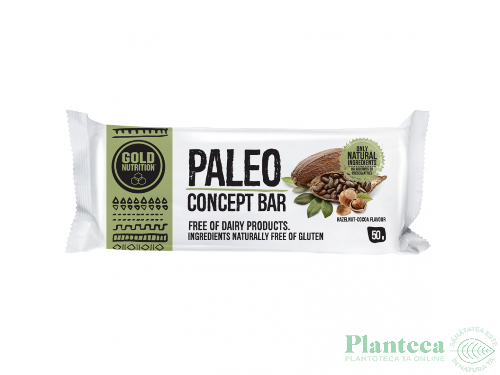 Baton concept Paleo alune padure cacao 50g - GOLD NUTRITION