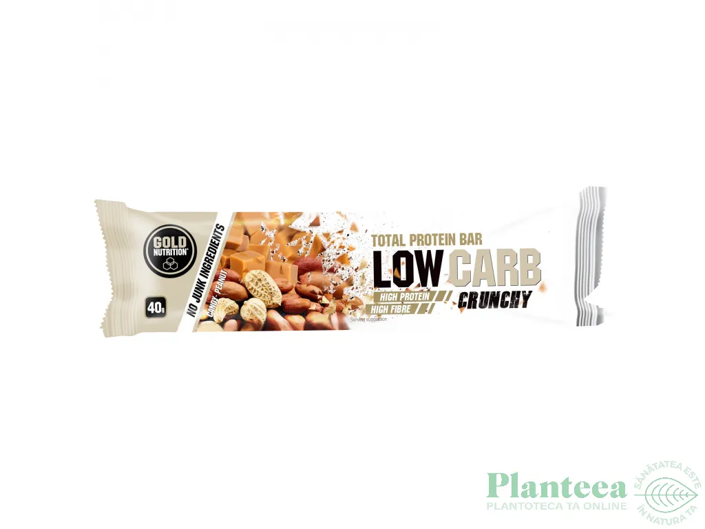 Baton proteic crocant Low Carb caramel alune 40g - GOLD NUTRITION