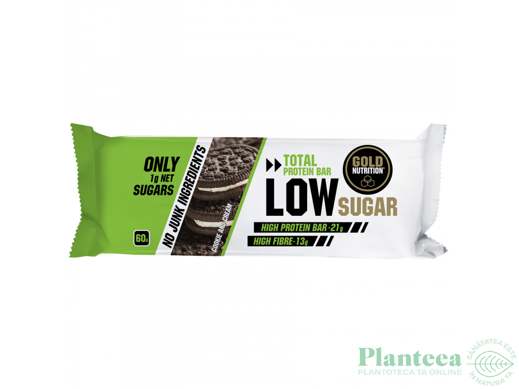 Baton proteic Low Sugar biscuiti ciocolata 60g - GOLD NUTRITION