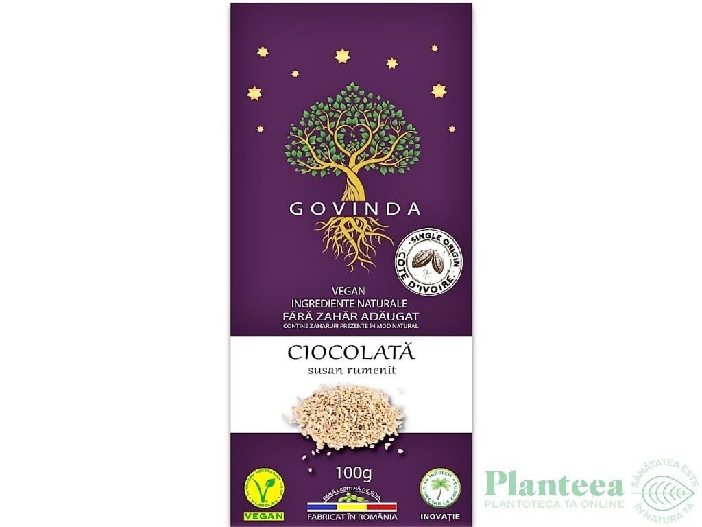 Ciocolata vegana 72%cacao susan rumenit fara zahar 100g - GOVINDA