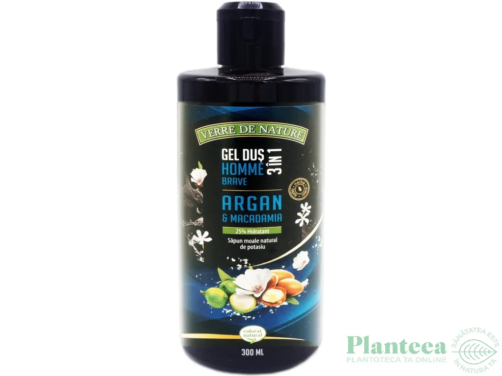 Gel dus 3in1 miere argan macadamia Homme Brave 300ml - VERRE DE NATURE