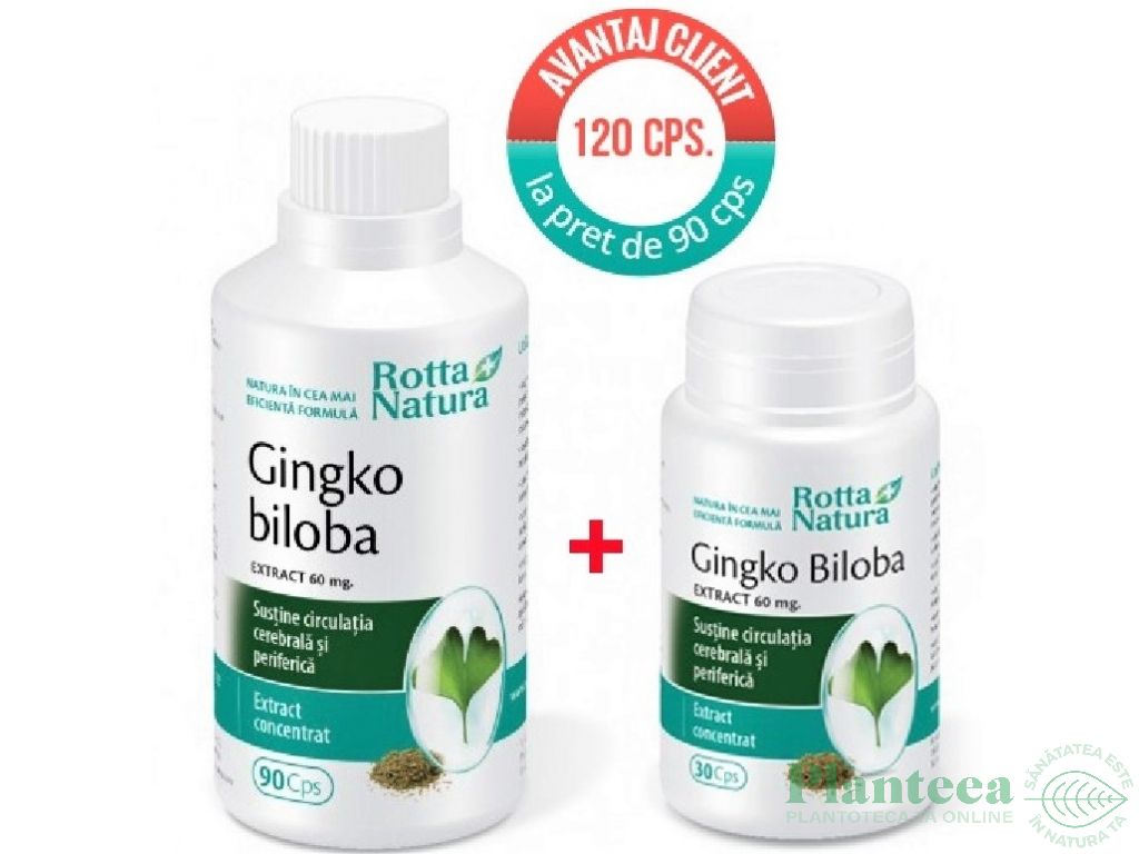 Pachet Ginkgo biloba 60mg 90+30cps - ROTTA NATURA