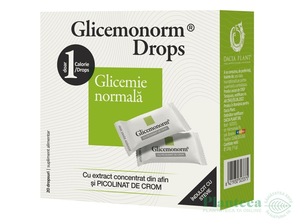 Dropsuri glicemonorm afin crom picolinat fara zahar 20cp - DACIA PLANT