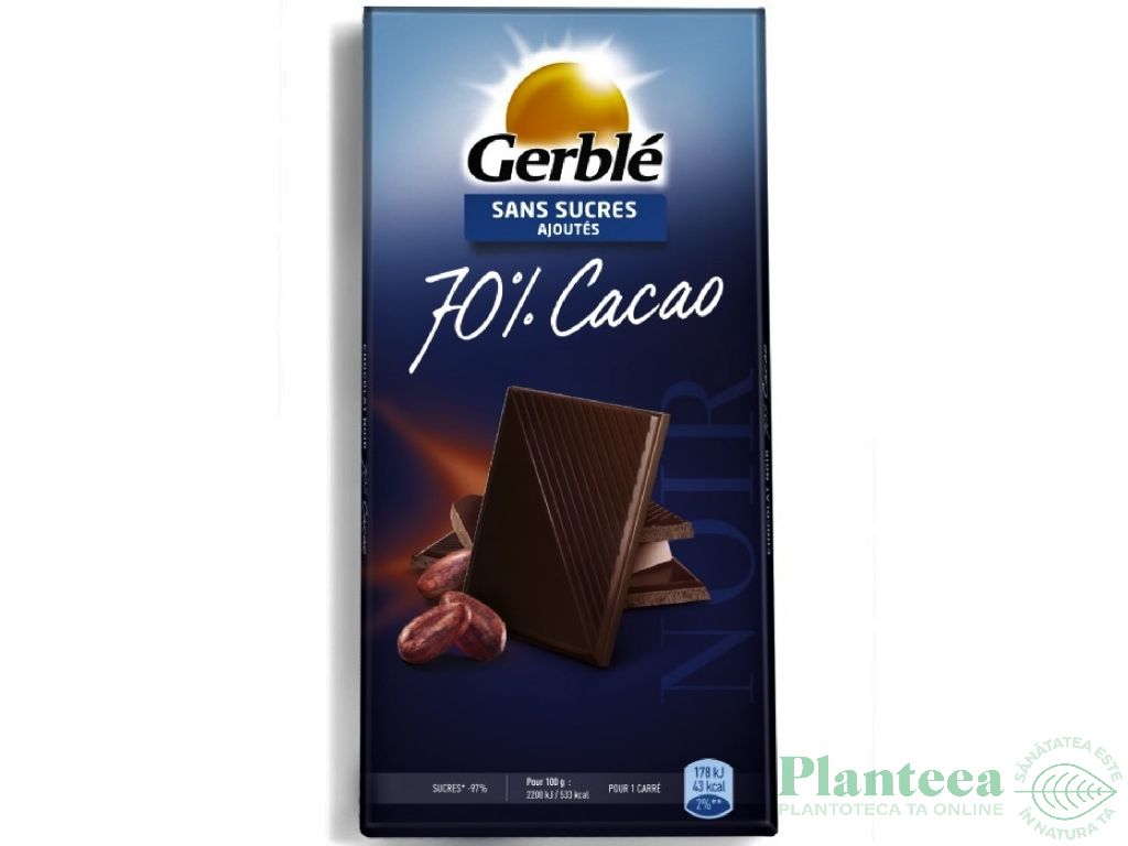 Ciocolata neagra 70%cacao Glucoregul 80g - GERBLE