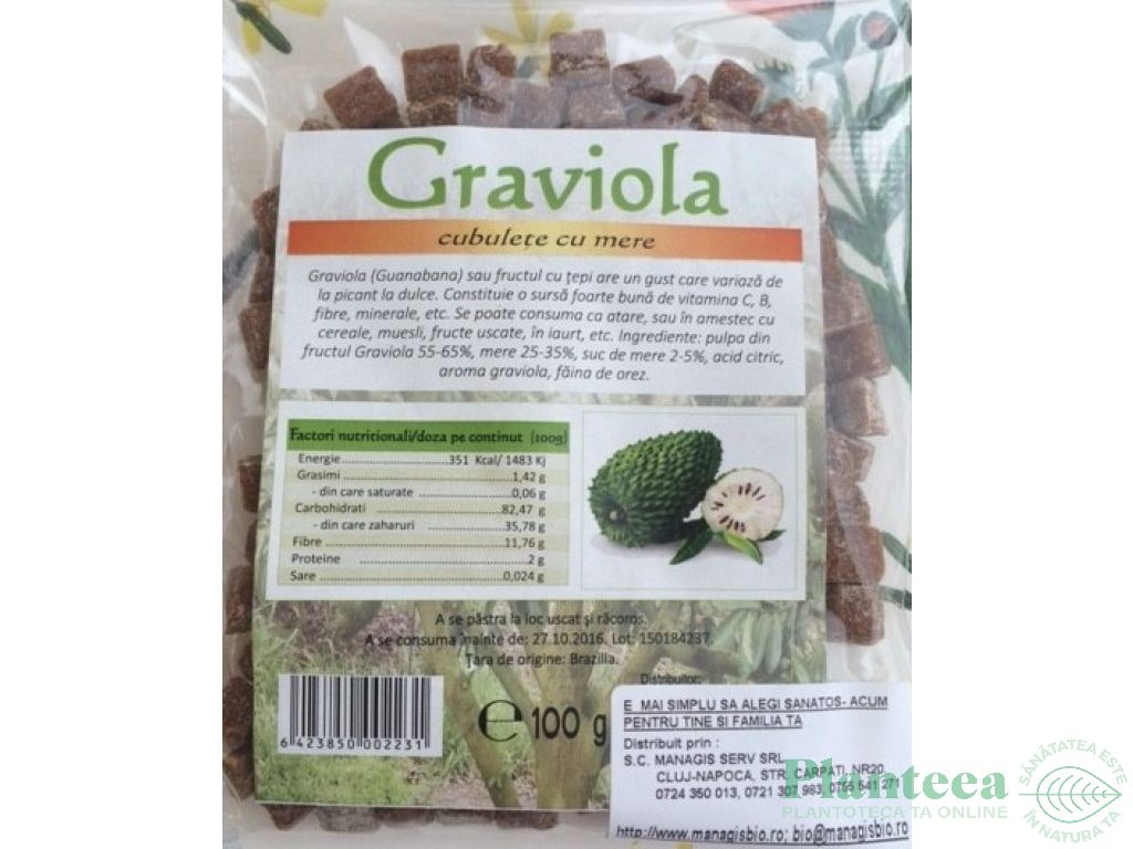 Graviola pulpa mar cuburi uscate 100g - DECO ITALIA