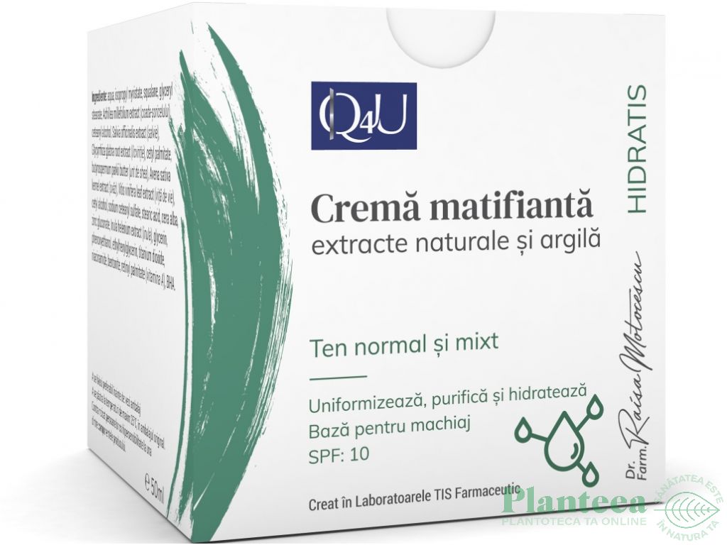 Crema matifianta fata extracte naturale argila Q4U HidraTis 50ml - TIS