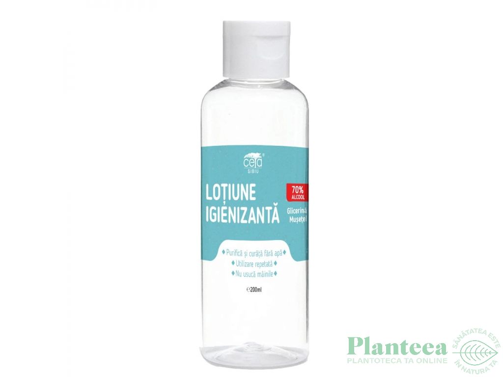 Lotiune igienizanta maini glicerina galbenele 70%alcool 200ml - CETA SIBIU