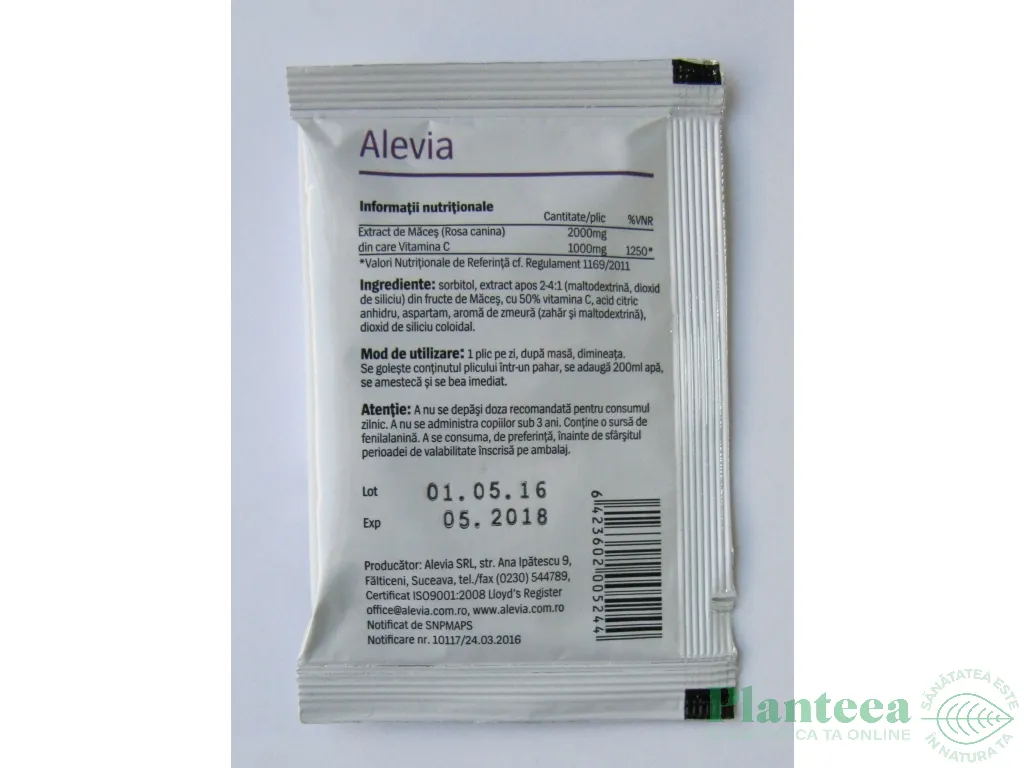 Vitamina C 1000mg [extract macese] solubila 1pl - ALEVIA