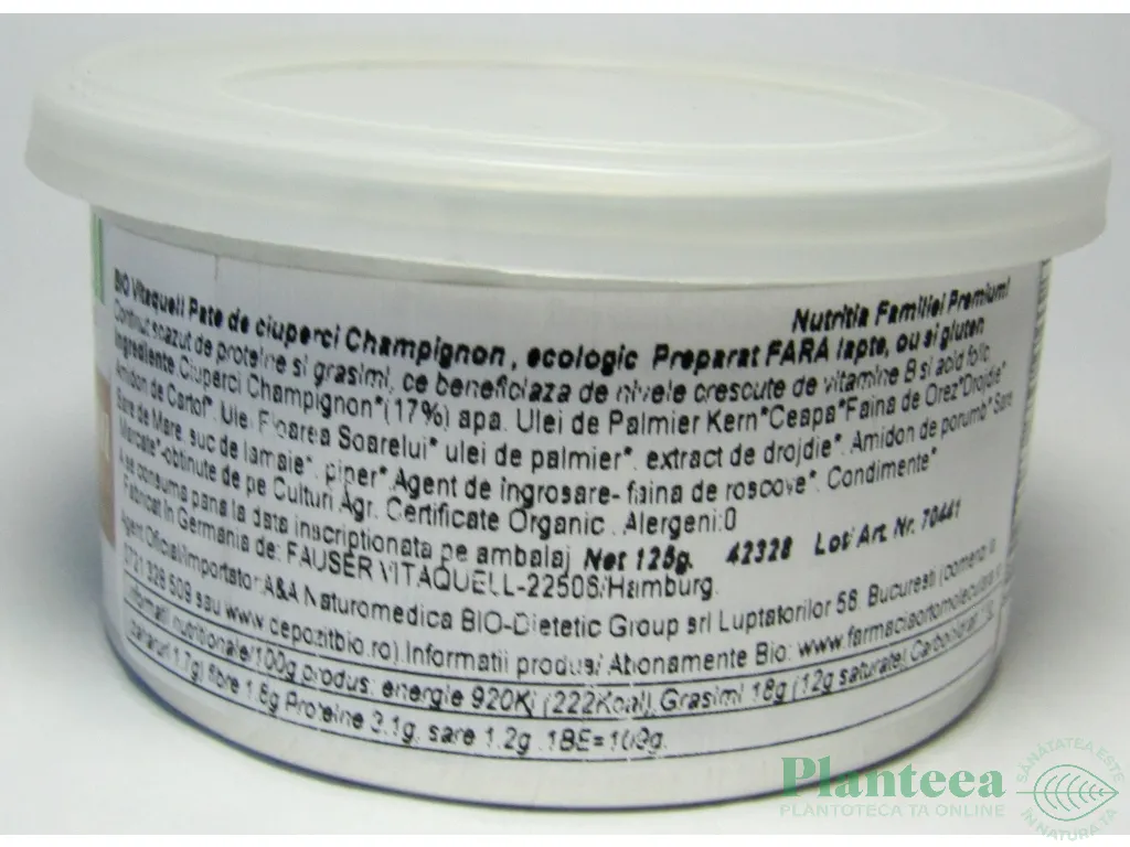 Pate vegetal ciuperci champignon eco 125g - VITAQUELL