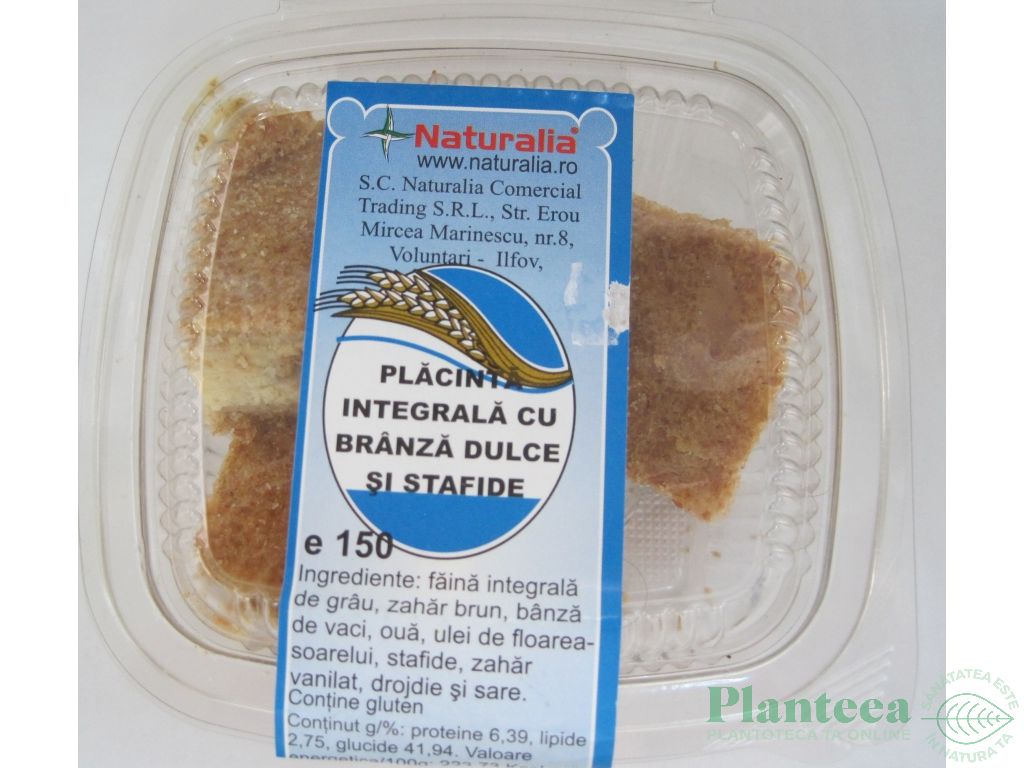 Placinta integrala branza dulce stafide 150g - NATURALIA