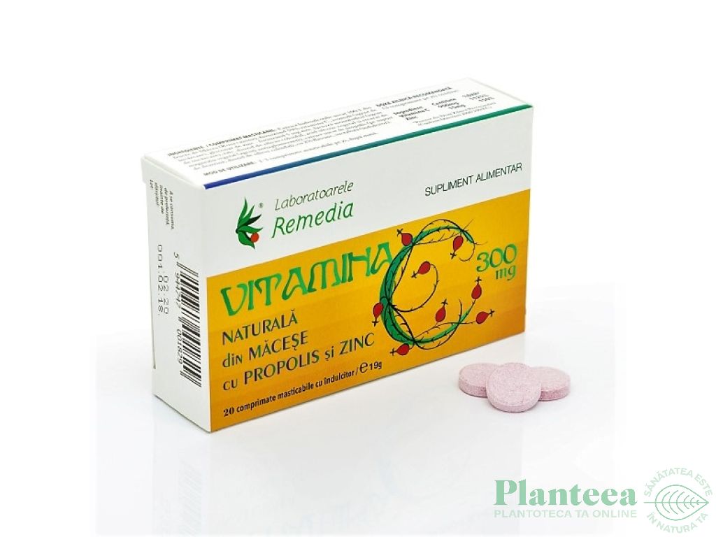 Vitamina C 300mg macese propolis Zn masticabile 20cp - REMEDIA
