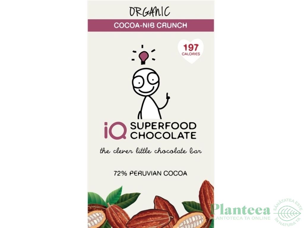 Ciocolata neagra 72% Nib crunch eco 35g - IQ CHOCOLATE