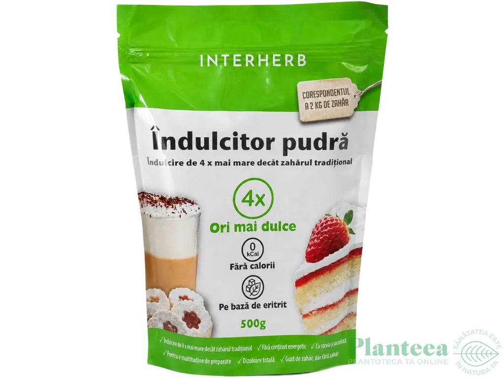 Eritritol stevie indulcitor pudra 500g - INTERHERB
