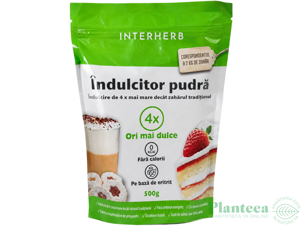 Eritritol stevie indulcitor pudra 500g - INTERHERB