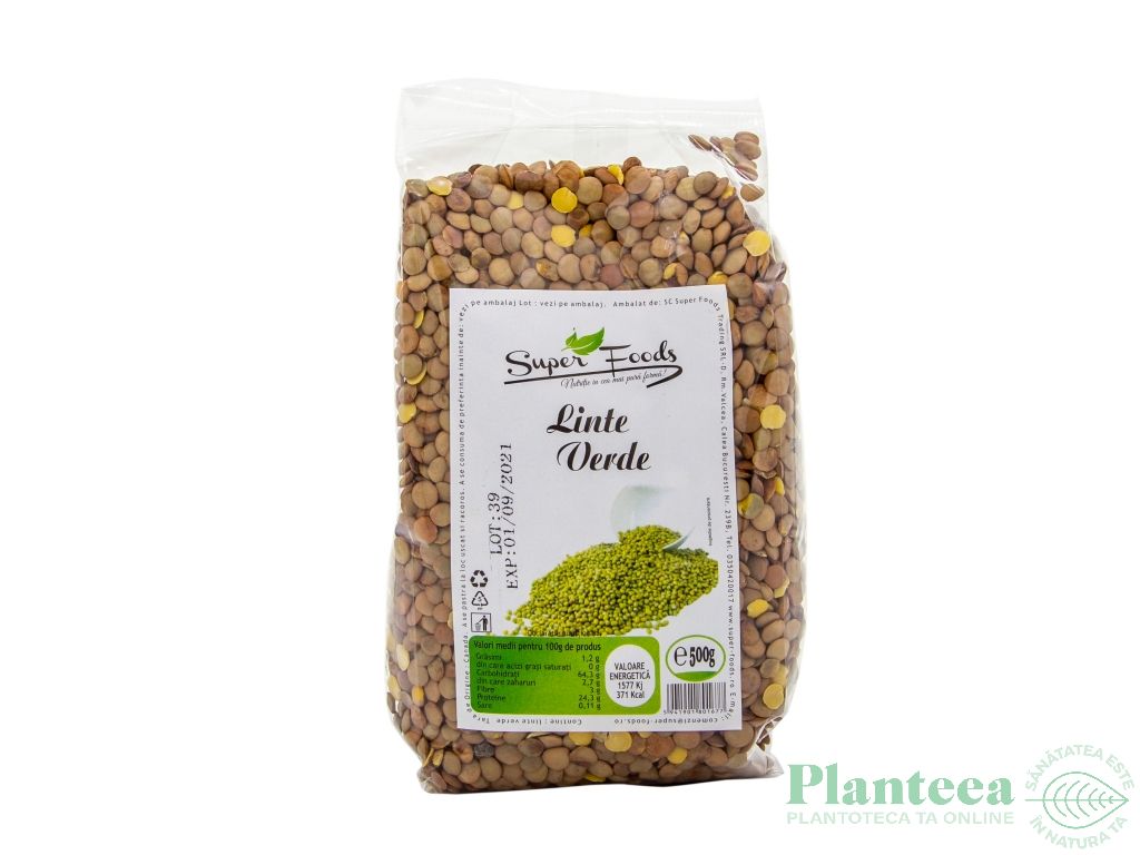 Linte verde boabe 500g - SUPERFOODS
