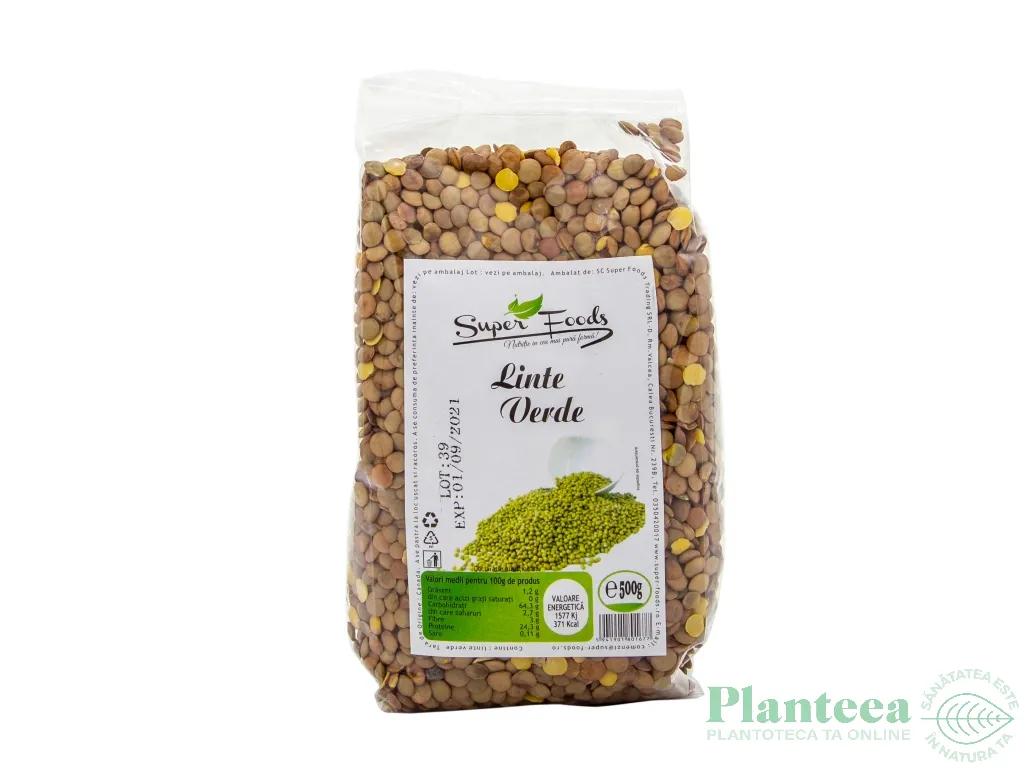 Linte verde boabe 500g - SUPERFOODS