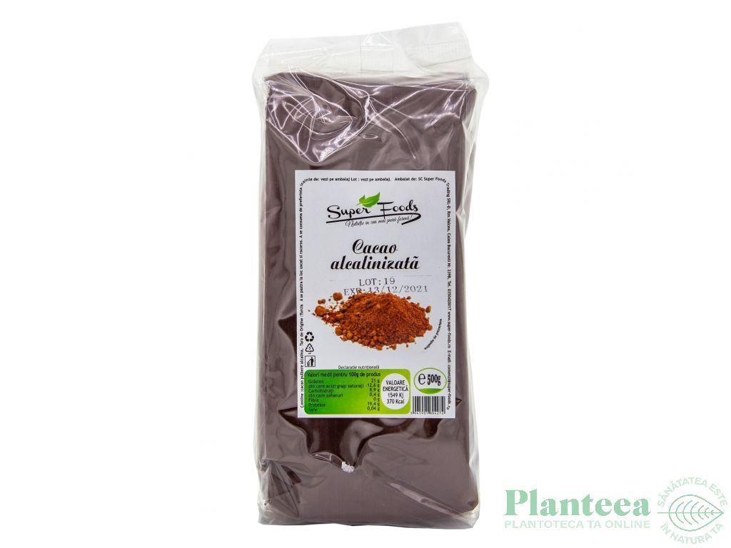 Cacao pulbere alcalinizata 500g - SUPERFOODS