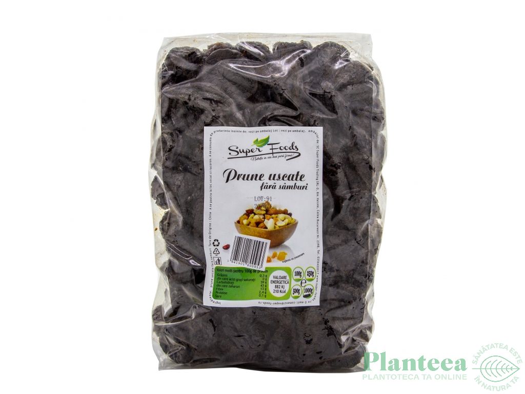 Prune uscate fara samburi 1kg - SUPERFOODS