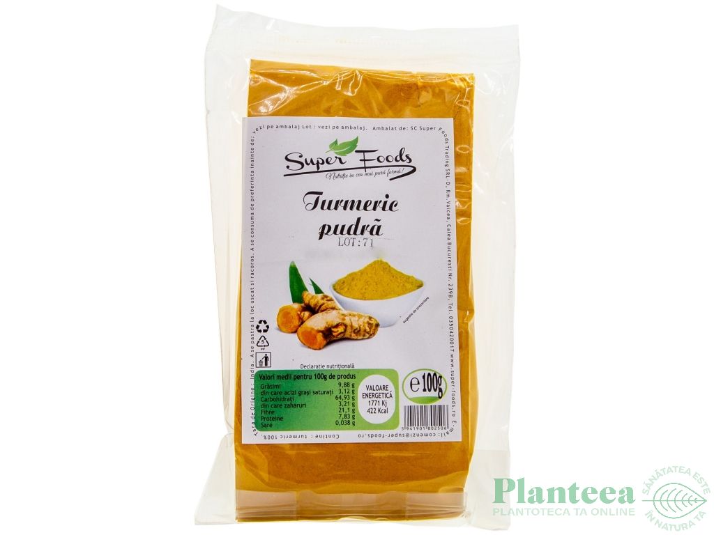 Condiment turmeric macinat 100g - SUPERFOODS