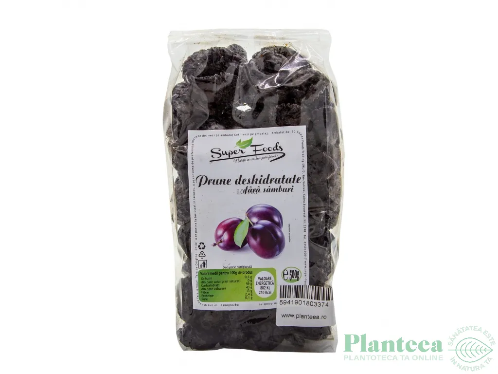 Prune uscate fara samburi 500g - SUPERFOODS