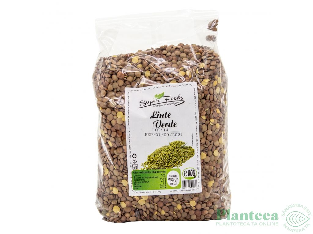 Linte verde boabe 1kg - SUPERFOODS