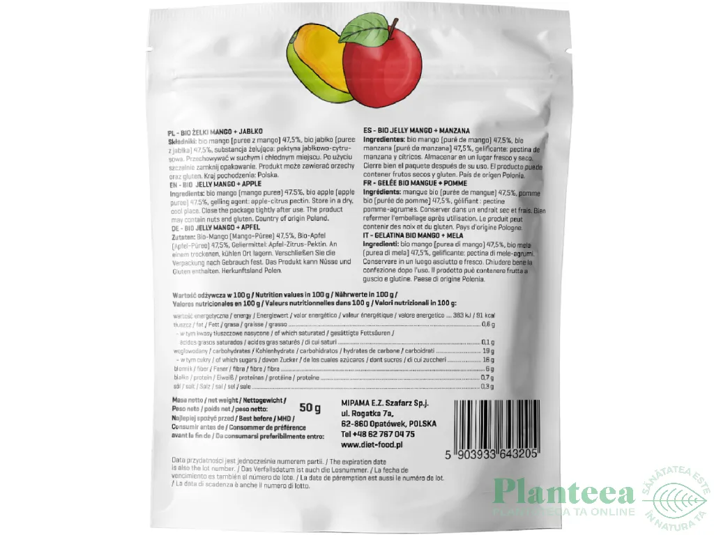 Jeleuri fructe vegane morcovi mango fara zahar eco 50g - DIET FOOD