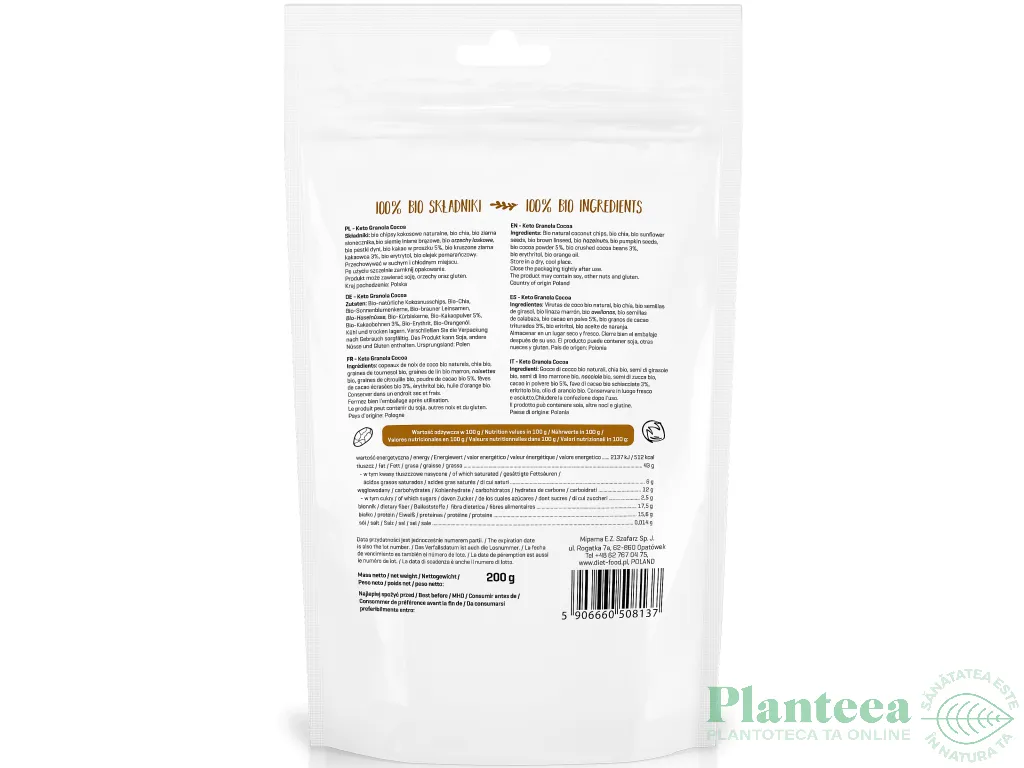 Granola keto cacao bio 200g - DIET FOOD