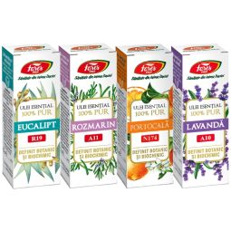 Kit 4 uleiuri esentiale de baza 100% pure 4x10ml - FARES