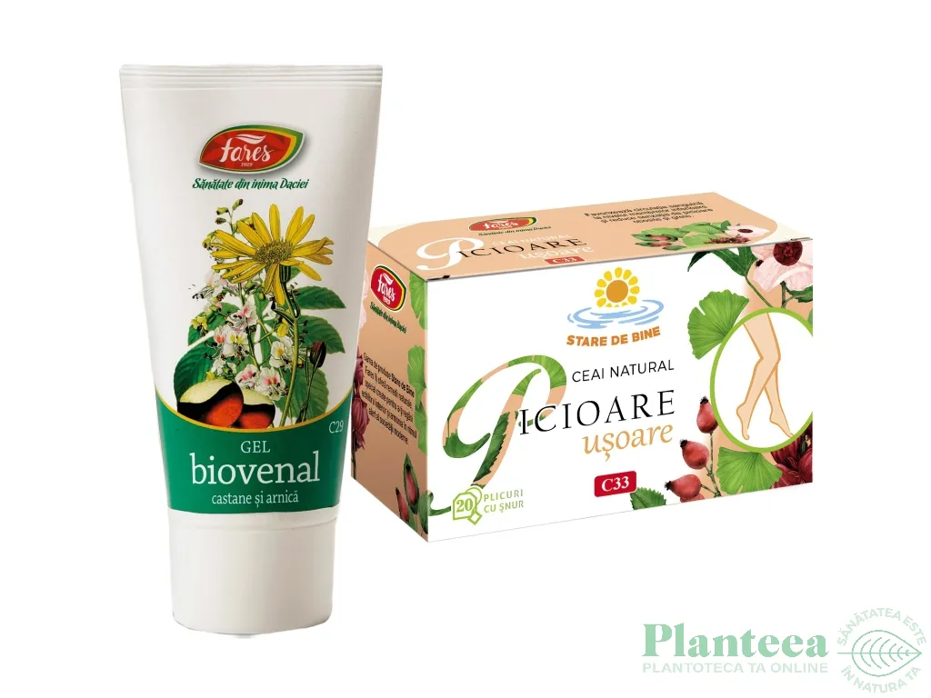 Kit Venotonic [Gel Biovenal 50ml + Ceai Picioare usoare 20dz] 2b - FARES