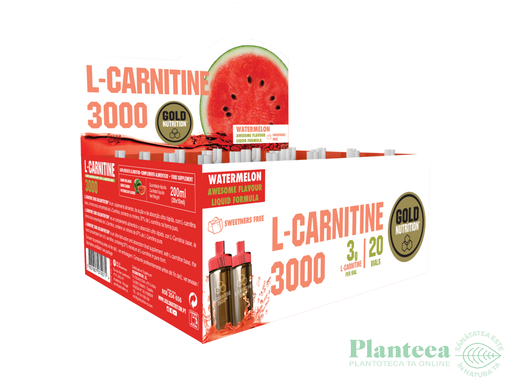 Shot L carnitina 3000mg pepene rosu 20x10ml - GOLD NUTRITION