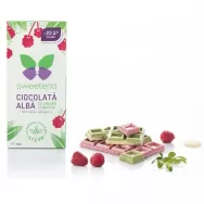 Ciocolata alba zmeura matcha fara zahar 100g - SWEETERIA