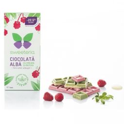 Ciocolata alba zmeura matcha fara zahar 100g - SWEETERIA