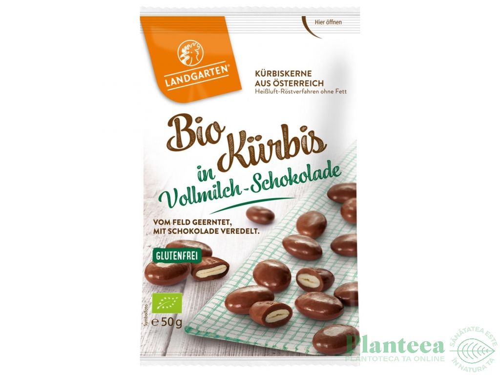 Seminte dovleac invelite in ciocolata lapte eco 50g - LANDGARTEN