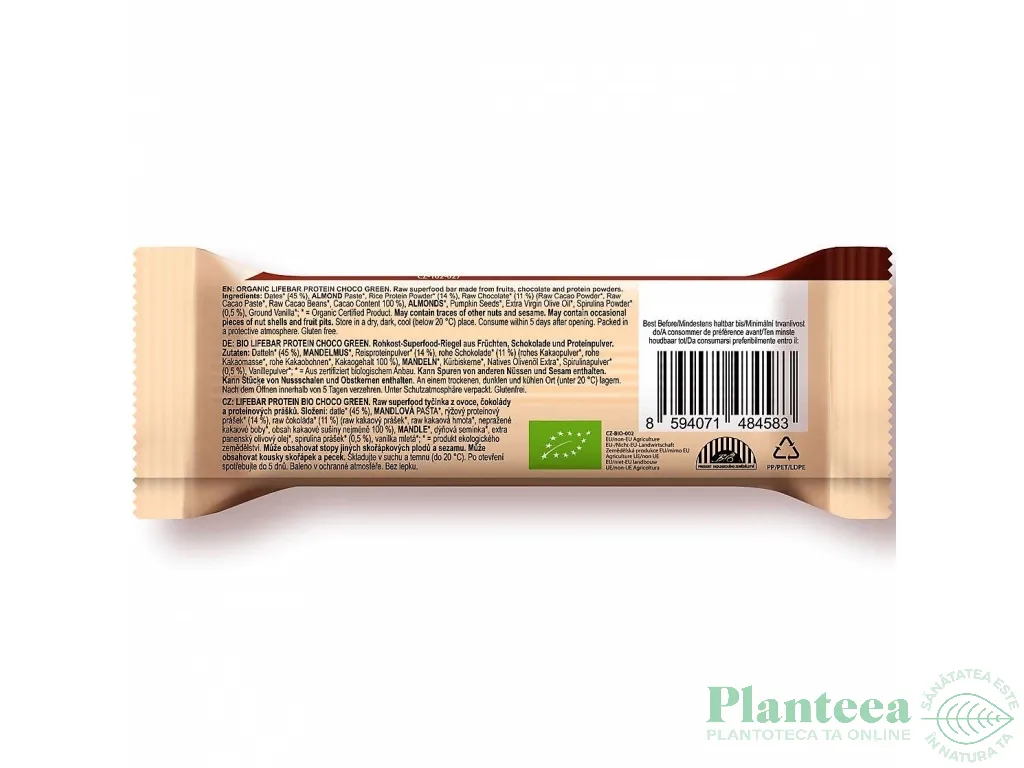 Baton superfood ciocolata proteine verzi raw bio 47g - LIFEBAR