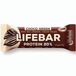 Baton superfood ciocolata proteine verzi raw bio 47g - LIFEBAR