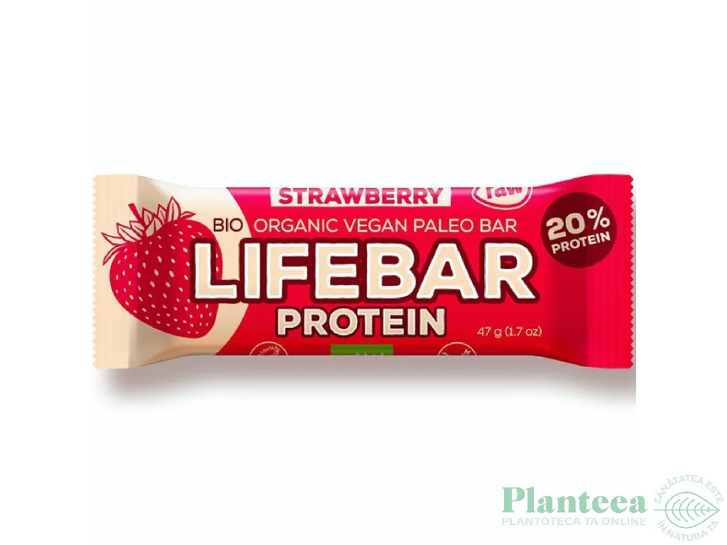 Baton proteic capsuni raw bio 47g - LIFEBAR