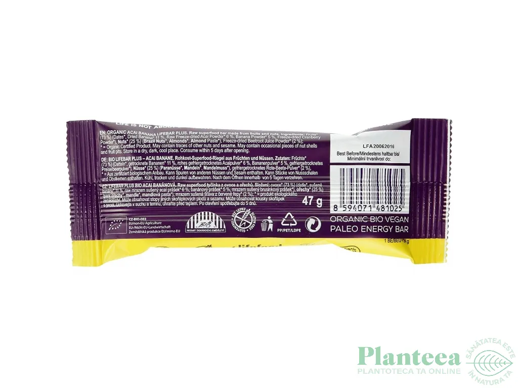 Baton superfood acai banane raw bio 47g - LIFEBAR