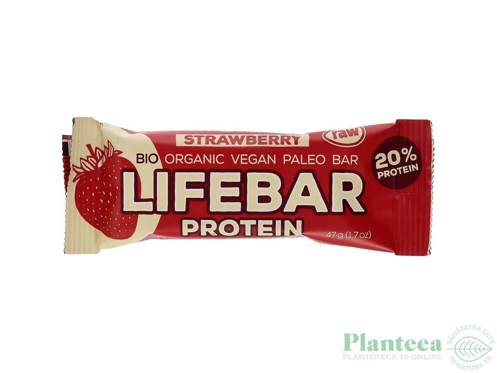 Baton proteic capsuni raw bio 47g - LIFEBAR