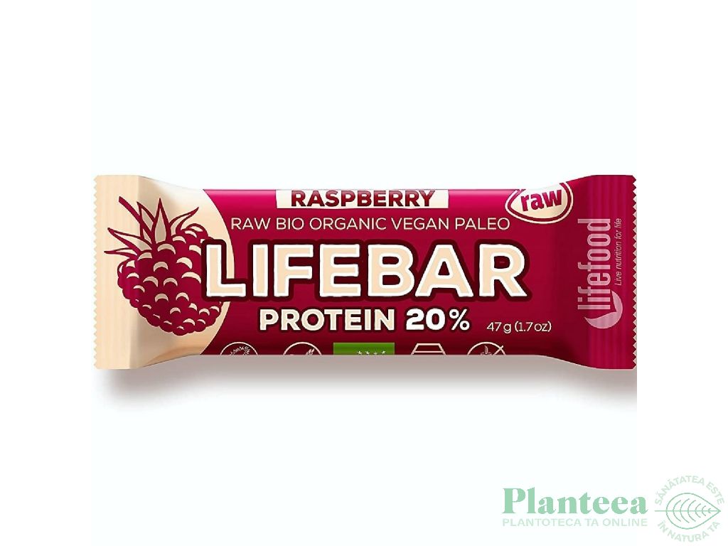 Baton proteic zmeura raw bio 47g - LIFEBAR