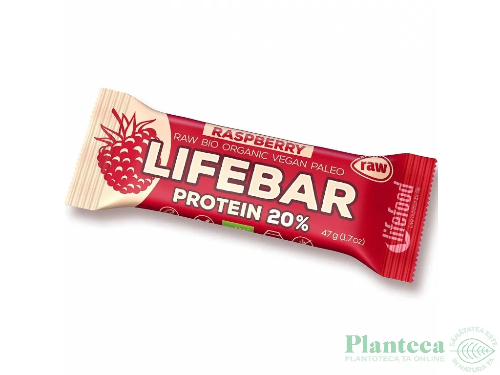 Baton proteic zmeura raw bio 47g - LIFEBAR