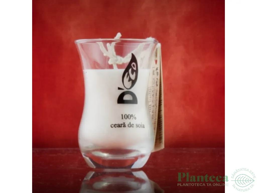 Candela sticla ceara soia 15h naturala Tea Glass 70g - D`ECO