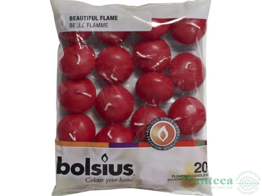 Lumanari plutitoare neparfumate 4,5h rosu professional 20b - BOLSIUS