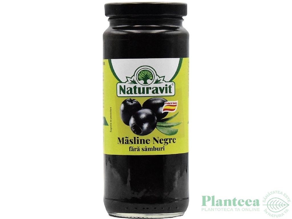 Masline negre fara samburi in saramura 340g/366ml - NATURAVIT