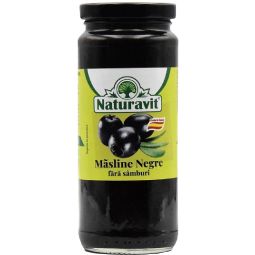 Masline negre fara samburi in saramura 340g/366ml - NATURAVIT