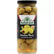 Masline verzi umplute cu pasta ardei in saramura 340g/366ml - NATURAVIT