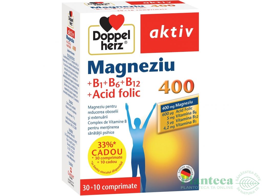 Magneziu 400mg B1 B6 B12 acid folic 30cp - DOPPEL HERZ